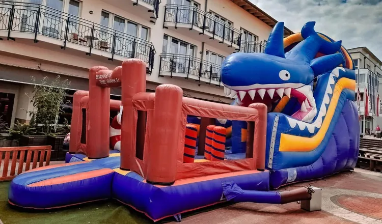 Giant shark bouncy castle at Arkona Strandhotel in Binz, Rügen