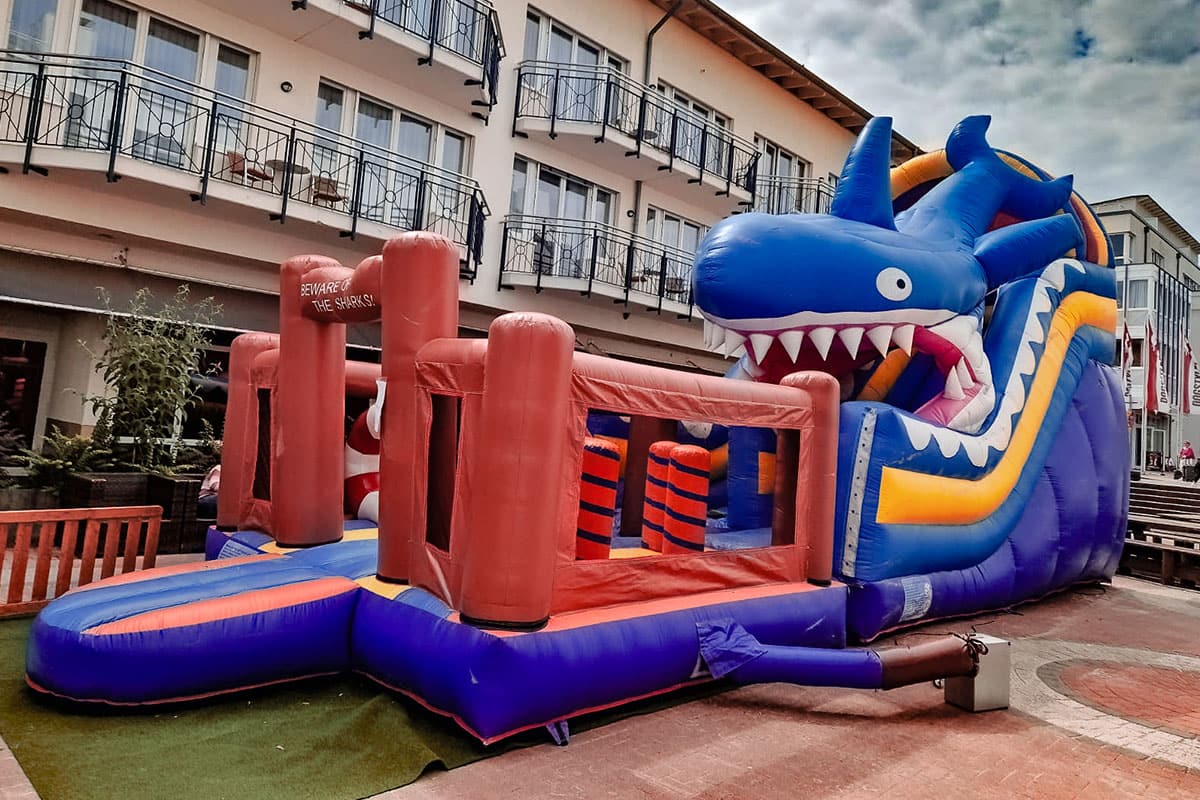 Giant shark bouncy castle at Arkona Strandhotel in Binz, Rügen